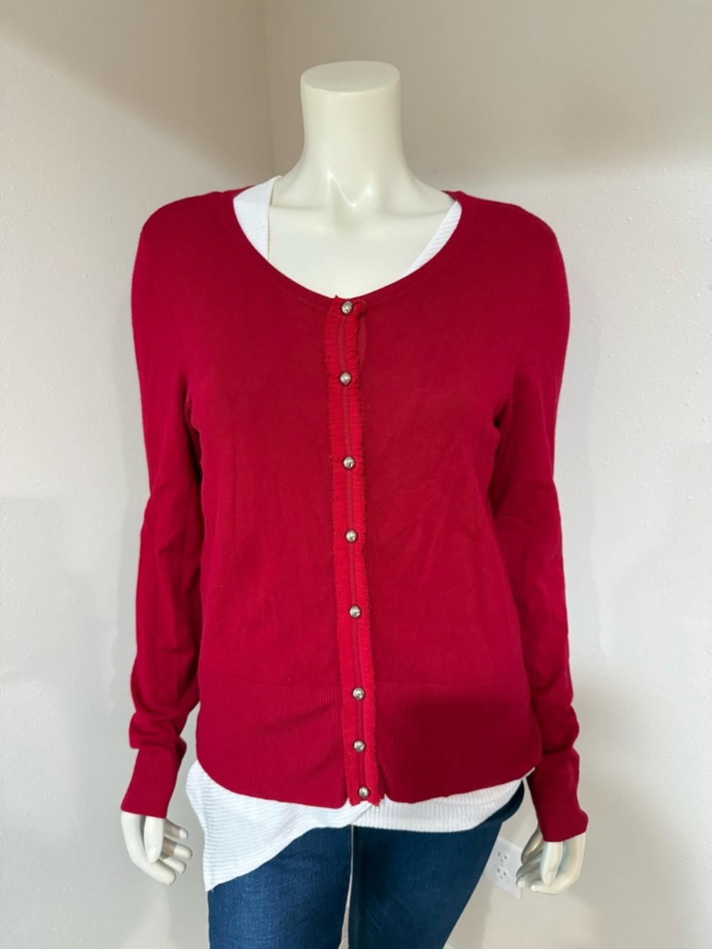 White House Black Market Red Button-Front Cardigan